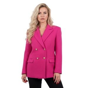 KIABI Pink Tweed Double-Breasted Blazer Jacket Women's Size 38
